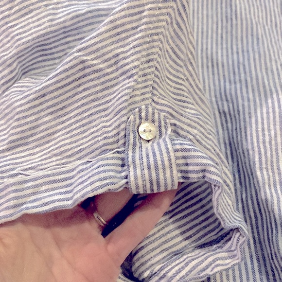 Rachel Roy linen pop over short sleeve vertical stripe top size M - Picture 4 of 4